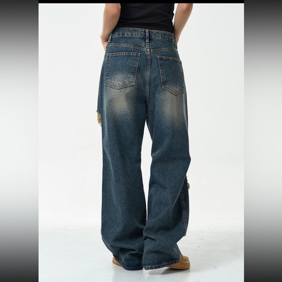 Vintage washed distressed ripped wide leg baggy jeans - Picture 5 of 5